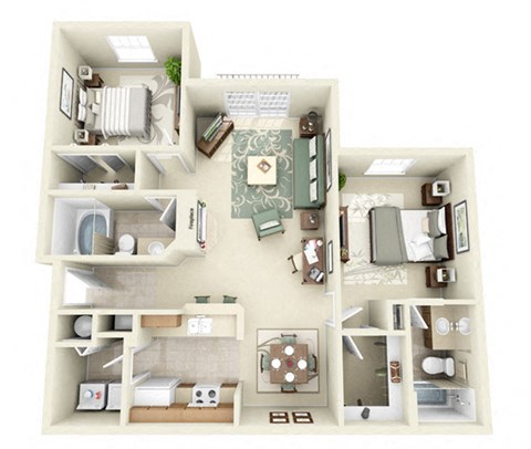 Floor plan for 2 beds, 2 baths, 1030 sqft